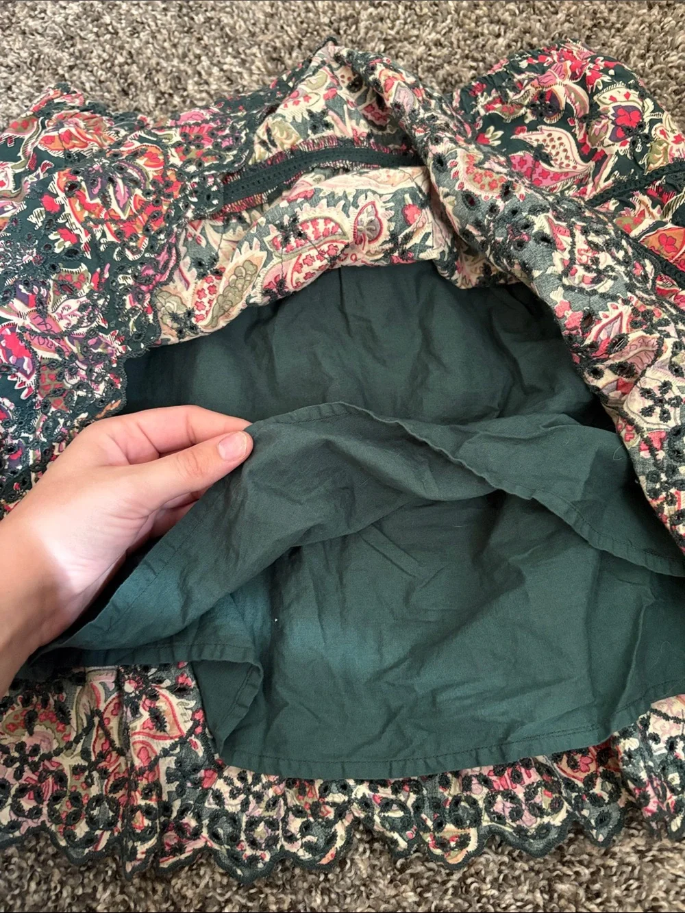 Floral Tiered Mini Skirt in Green and Pink - Picture 5 of 7